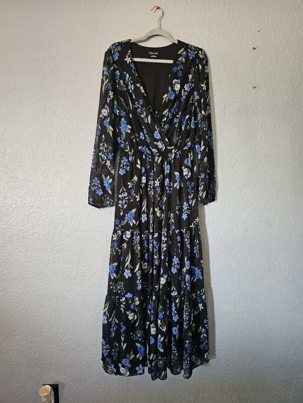 City Chic Black Maxi Dress with Blue Floral Print